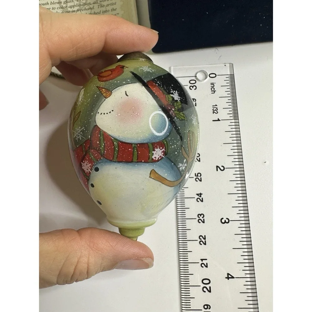 Ne'Qwa Art Hand painted Glass Christmas Ornament‎ Teardrop Snowman